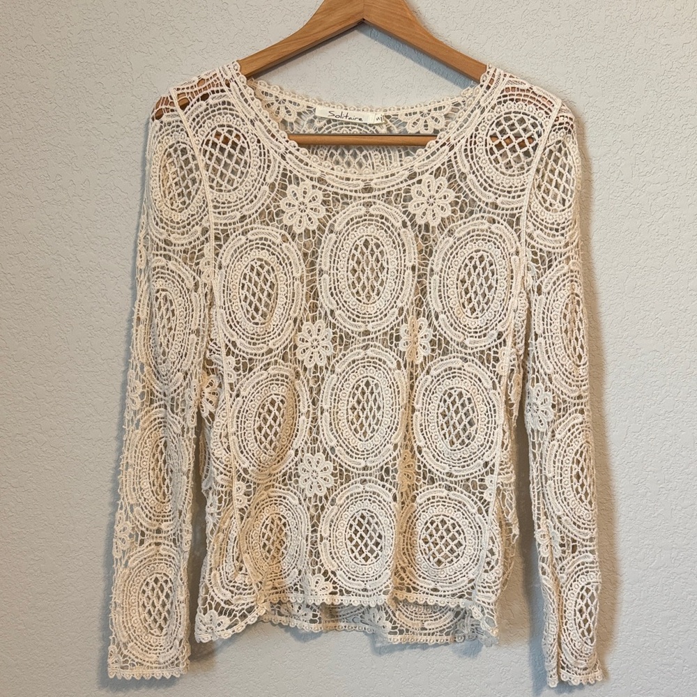 Solitaire Cream Crochet Lace Long-Sleeve Top